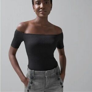 White House Black Market FORME Off the Shoulder Rib Top black Sz XS NEW